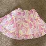 Hill House The Paz Ruffled & Tiered Mini Skirt in Pastel Candy Kaleidoscope Pink Size M Photo 0