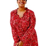 Loft Plus Dress A-line Long Sleeve Ruffle Button Neck Red Floral Women’s Size 18 Photo 12