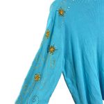 Quacker Factory Cardigan Sweater Blue Embroidered Beaded Sequined Zip Large Photo 6