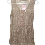 A’reve tan shiny lace peplum sleeveless top with bejeweled front embroidery sz M Size M Photo 0