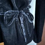 J.CREW | Black Velvet Faux Wrap Tie Waist V Neck Top Blouson Sleeves | Size 8 Photo 3