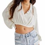 Free People  Henley neck Darren billowy crop top in white Photo 0