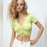 ZARA  Rushed Ribbed Crop Lime Green Tank Top Size Medium Photo 0