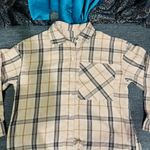 Women Plaid Tan & Black Collared Long Sleeve Buttondown Relaxed Fit Shirt Sz L Size L Photo 13