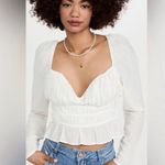 Free People  Cream White Chloe Smocked Sweetheart Milkmaid Top Peasant Medium New Photo 2