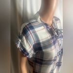 Want And Need Plaid Mini Dress Size M Lace up Front Red Blue and White Rayon Size M Photo 2