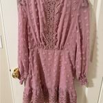 Simplee Apparel Simplee Pink Size M Long Sleeve Lace Chiffon Mini Party Dress Swiss Dot Photo 4