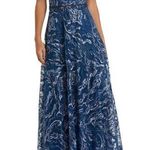 Mac Duggal  Navy Embellished Illusion Butterfly Sleeve A-Line Gown Women’s Sz 8 Photo 0
