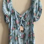 SO  Light Blue Floral MIDI Dress Front Slit Cutout Juniors XXL Lightweight Sheer Photo 3