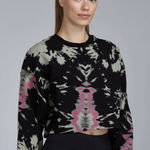 Noli Tie Dye Cropped Sweatshirt Black Pink Gray Crew Neck Cotton XS Pullover Photo 0