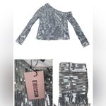 NWT Missguided Silver Sequin One Shoulder Deep Cuff Top Long Sleeve US 4 NYE Photo 1