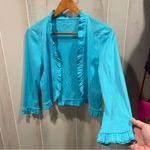 Charter Club Cute cotton flow boho aqua ruffle trim open crop lightweight cardigan top Photo 6