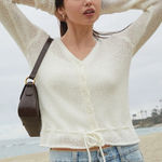 John Galt White Button Front Tie Cardigan Wool Angora Blend White One Size Size undefined Photo 0