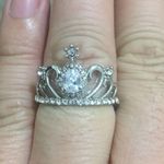 White Crystal Silver Crown Ring Photo 4