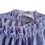 ZARA  Knit Blue Pleated Bell Sleeve Ruffle High Neck Semi Sheer Blouse Size M Photo 6