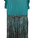 Reborn Cowl Neck Midi Dress Teal Paisley Size 2XL Photo 3