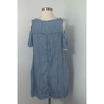 Elan  Pocket Denim Womens Shift Dress Size M Cold Shoulder Frayed Hems Blue Photo 4