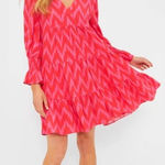 Pomander Place Hot Pink Ikat Kenzo Dress Tiered V Neck Long Sleeve Mini XS Photo 0