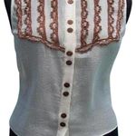 Cache Ivory Silk Gold Lurex Sparkle Hand Crochet Brown Beads Top $118 New NWT Photo 2