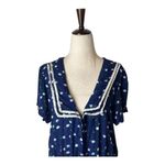 Free People  Dress Medium Blue‎ White Floral Collared Mini Retro Boho Cottagecore Photo 2
