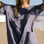 Urban Outfitters Free People $60 FP Movement Hot Shot Tee Romper Blue Indigo Acid Wash XS Photo 0