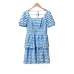 Amy Lynn Blue Crochet Lace Heart Shapes Puff Sleeves Tiered Mini Dress Small S Photo 2