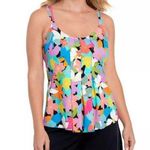 Swim Solutions Womens Floral Tankini Swim Top Pleated Front Colorful Size 10 Blue Photo 0