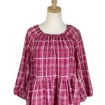 Madewell Plaid Shirred Babydoll Mini Dress 3/4 Sleeve Azalea Plaid Sz M Photo 1