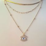 Boutique NEW Handmade Evil Eye Simulated Diamond Yellow Gold Filled Necklace,‎ 18-20” Photo 0