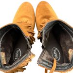 Taos Fringe Ankle Boots Womens 8 8.5 Brown Suede‎ Leather Western BOHO Festival Photo 1