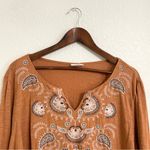 J.Jill  Womens Shirt Tunic Burnt Orange Embroidered Long Sleeve Size XL Tall Photo 2