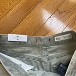 ZARA Slim Distressed Jacquard Mid Waist Jeans Khaki Long contemporary soft US 4 Photo 13