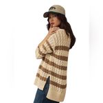 Pilcro Anthropologie  Longline Stitch Sweater Womens Size Small Neutral Stripes Photo 2