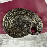 Vintage Women Adjustable Wide Leather Belt With Brass Paisley Clip Buckle Size M Pink Photo 1