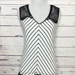 White House | Black Market WHBM Black & White Lace Trim Chevron Stripe Tank Top Size XS Photo 2