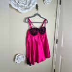 Cacique NTM: Hot Pink/Black Lace Babydoll Chemise Silk Blend Lingerie Sz 18/20 Photo 5