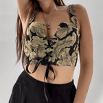 Urban Outfitters  Gold Black Floral Brocade Crop Top Lace Up Size Small‎ Photo 0