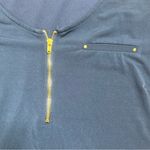Roz & Ali Dark Navy Blue Short Sleeve Top with Gold Zipper Photo 3