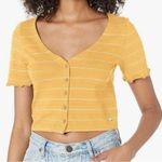 Roxy  Uncomplicated Mind Button Front Stripe Tee Ochre Beachy Yarn, Small, NWT Photo 0