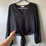 WAYF Black Sheer Western Rodeo Lace Trim Long Sleeve Tie Front Blouse Size S Photo 6