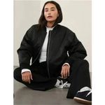 Athleta Sateen Bomber Jacket Black Women's Size XL NWT Sleek Zip Oversized Fit Photo 6