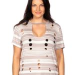 Love j  Khaki Striped Distressed Cut Out Tee Photo 6