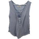 Free People We The Free Vacay Tank Top Faux Henley Raw Edges Slit Scoop Linen Blue Small Photo 1