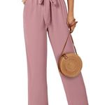 NEW High Waisted Palazzo Pants Belted Wide Leg Pockets S Pink Photo 1