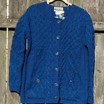 Aran Crafts Blue 100% Merino Wool Cable Knit Cardigan Sweater Made in Ireland M Size M Photo 0