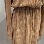 New Look Elegant Pleated Tan long sleeve v-neck Dress Photo 2