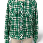 CAbi Green & White Sophia Plaid Tweed Cotton Library Jacket - Size M Photo 0