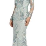 Mac Duggal 67539 Sea Mist Embellished Illusion V Neck Long Sleeve Gown 14 $698 Photo 0