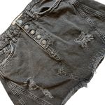 We The Free  Black Denim Mini Skirt Button fly Distressed Raw Hem, Sz 27 Photo 6