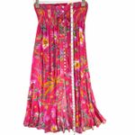 Boho Floral Maxi Skirt XS Smocked Waist Button Front Festival Cottagecore Boho Pink Photo 6